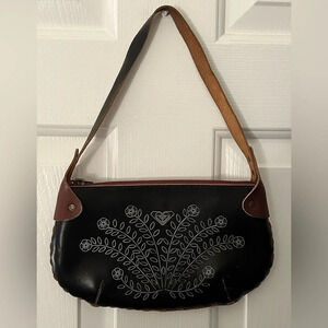 Vintage Roxy Black Leather Purse with Flower Design